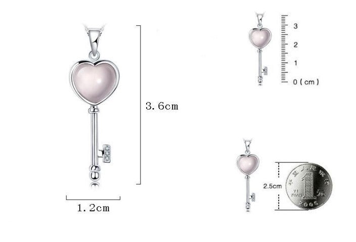 New Arrival Fashion Love Heart Key Opal Gem Stone 925 Sterling Silver Ladies Pendant Necklaces Jewelry Gift Christmas