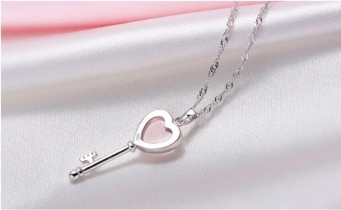 New Arrival Fashion Love Heart Key  Opal Gem Stone 925 Sterling Silver Ladies  Pendant Necklaces Jewelry Gift Christmas