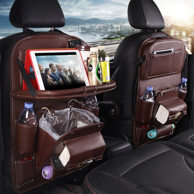 PU Leather Car Storage Bag/Multifunction Seat Back Tray/Hanging Bag Waterproof Car Organizer/Automotive Interior Accessories
