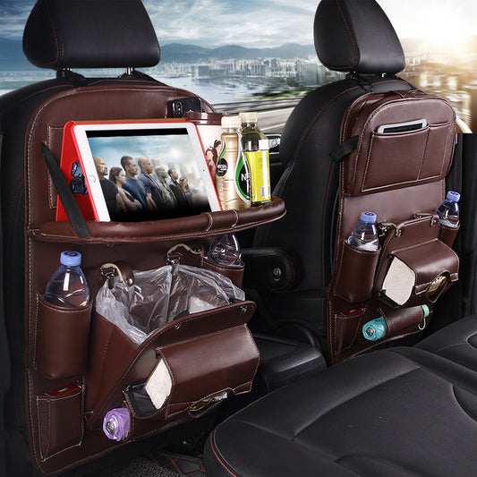 PU Leather Car Storage Bag/Multifunction Seat Back Tray/Hanging Bag Waterproof Car Organizer/Automotive Interior Accessories