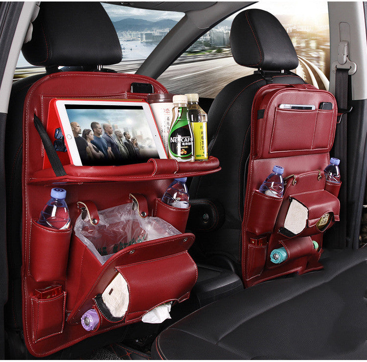 PU Leather Car Storage Bag/Multifunction Seat Back Tray/Hanging Bag Waterproof Car Organizer/Automotive Interior Accessories