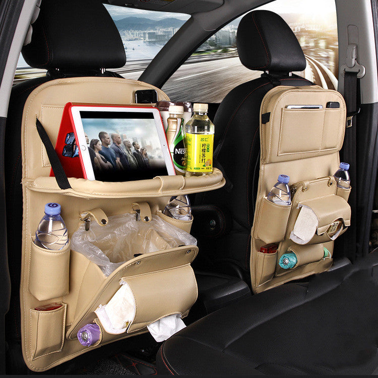 PU Leather Car Storage Bag/Multifunction Seat Back Tray/Hanging Bag Waterproof Car Organizer/Automotive Interior Accessories