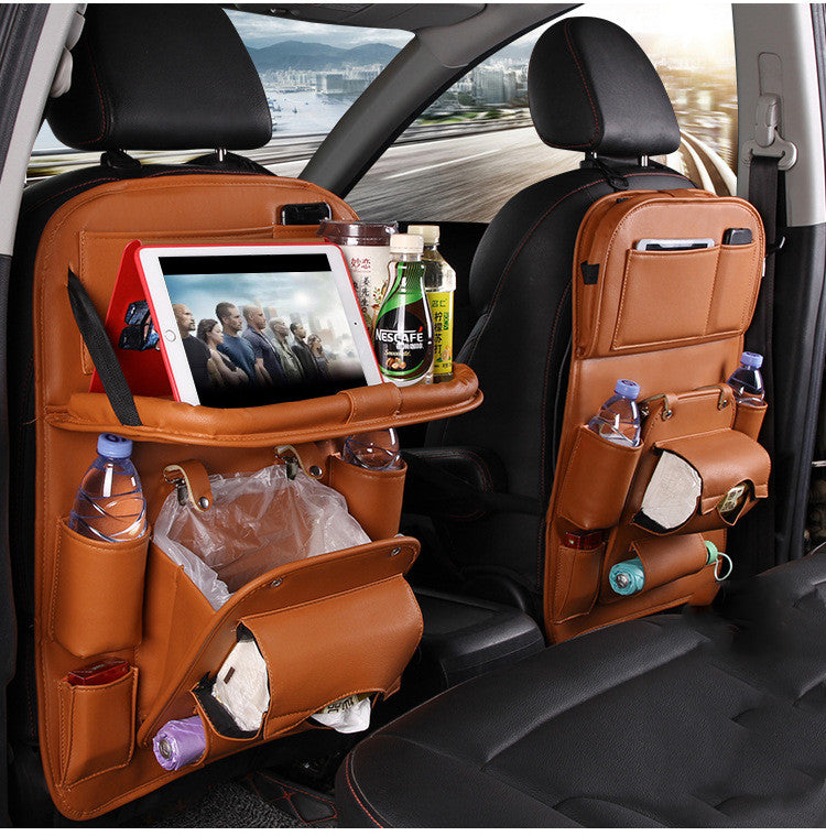PU Leather Car Storage Bag/Multifunction Seat Back Tray/Hanging Bag Waterproof Car Organizer/Automotive Interior Accessories