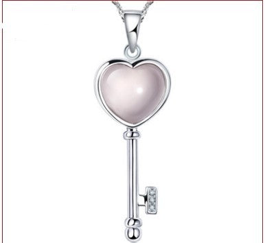 New Arrival Fashion Love Heart Key  Opal Gem Stone 925 Sterling Silver Ladies  Pendant Necklaces Jewelry Gift Christmas