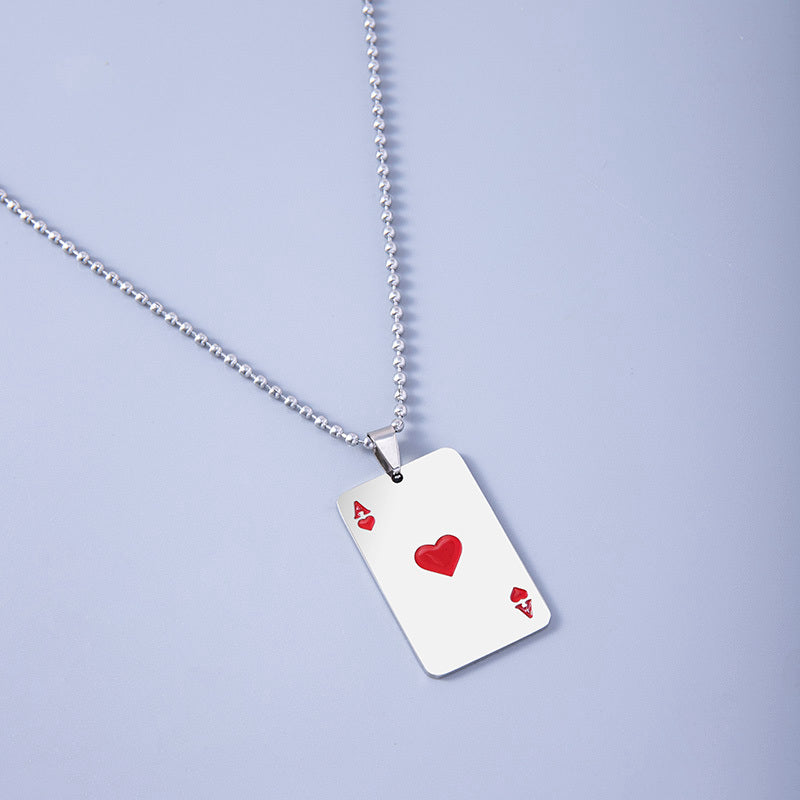 Hip Hop Poker Cards Ace Of Hearts Stainless Steel Pendant Necklaces For Women Men