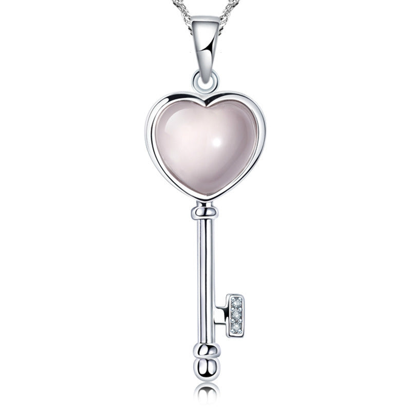 New Arrival Fashion Love Heart Key  Opal Gem Stone 925 Sterling Silver Ladies  Pendant Necklaces Jewelry Gift Christmas