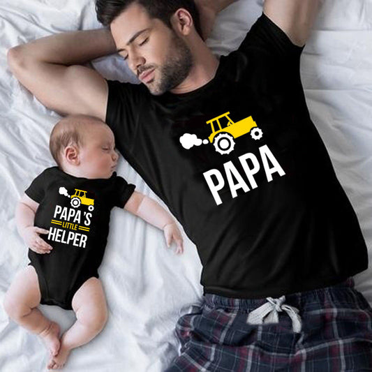 Yellow Car Father And Son Outfit Parent-child