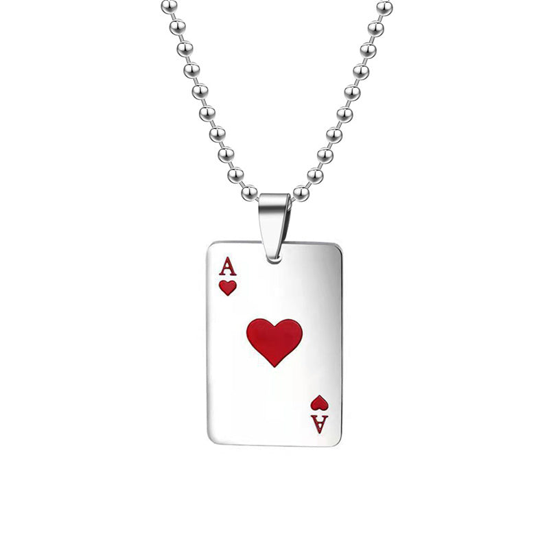 Hip Hop Poker Cards Ace Of Hearts Stainless Steel Pendant Necklaces For Women Men