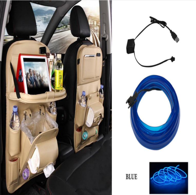 PU Leather Car Storage Bag/Multifunction Seat Back Tray/Hanging Bag Waterproof Car Organizer/Automotive Interior Accessories