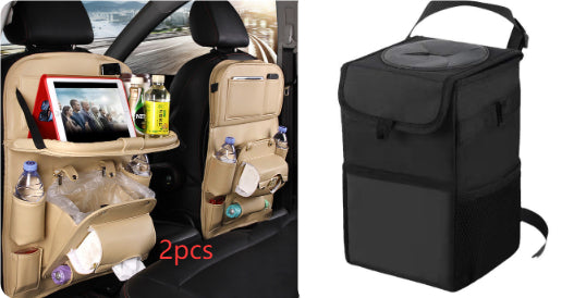 PU Leather Car Storage Bag/Multifunction Seat Back Tray/Hanging Bag Waterproof Car Organizer/Automotive Interior Accessories