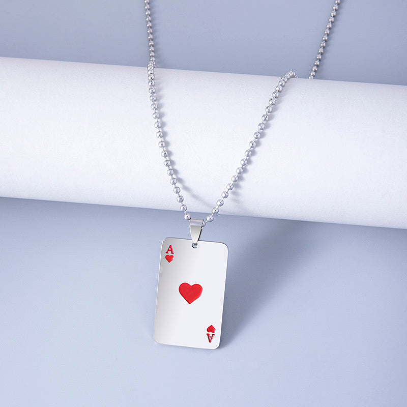 Hip Hop Poker Cards Ace Of Hearts Stainless Steel Pendant Necklaces For Women Men