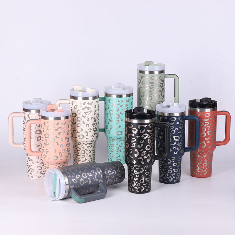 40 Oz Tumbler With Handle Straw Insulated, Stainless Steel Spill Proof Vacuum Coffee Cup Tumbler With Lid Tapered Mug Suitable For Car Gym Office Travel