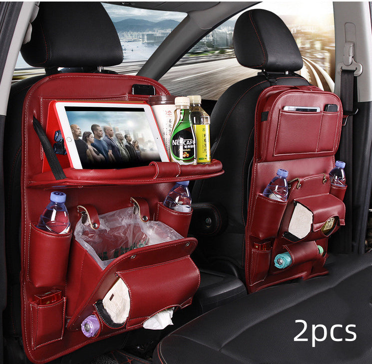 PU Leather Car Storage Bag/Multifunction Seat Back Tray/Hanging Bag Waterproof Car Organizer/Automotive Interior Accessories