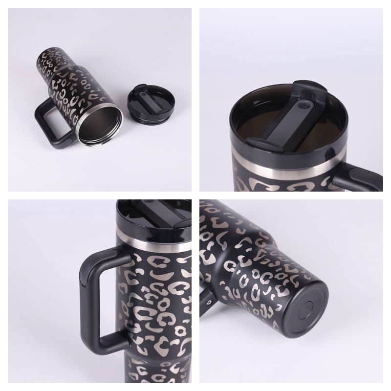 40 Oz Tumbler With Handle Straw Insulated, Stainless Steel Spill Proof Vacuum Coffee Cup Tumbler With Lid Tapered Mug Suitable For Car Gym Office Travel