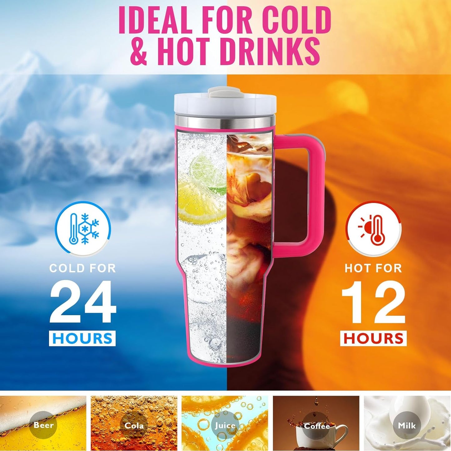 40 Oz Tumbler With Handle Straw Insulated, Stainless Steel Spill Proof Vacuum Coffee Cup Tumbler With Lid Tapered Mug Suitable For Car Gym Office Travel