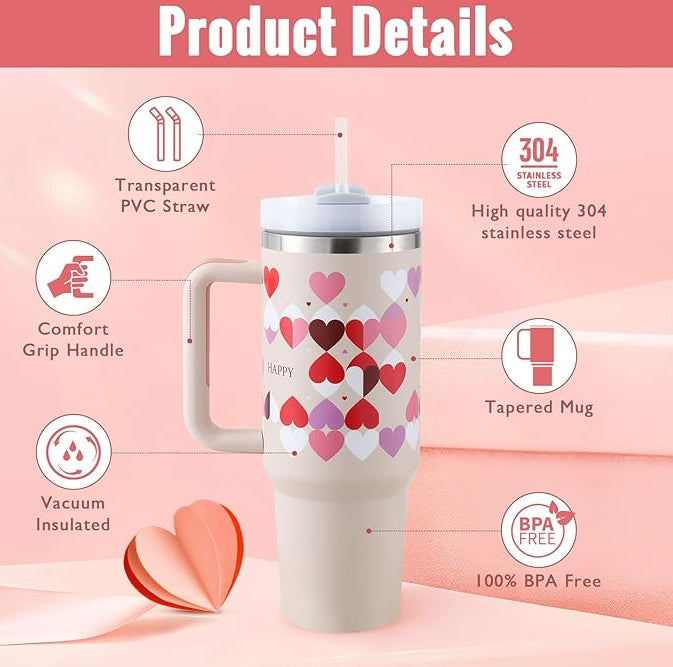 40 Oz Tumbler With Handle Straw Insulated, Stainless Steel Spill Proof Vacuum Coffee Cup Tumbler With Lid Tapered Mug Suitable For Car Gym Office Travel